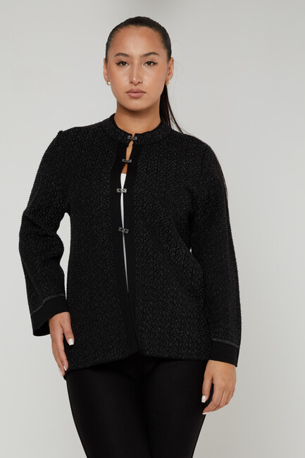 Women's Knitted Cardigan Glitter - Black - 30710 | KAZEE - Thumbnail