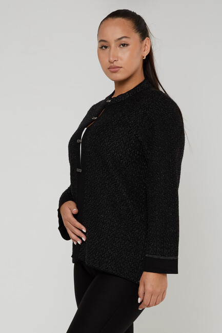 Women's Knitted Cardigan Glitter - Black - 30710 | KAZEE - Thumbnail