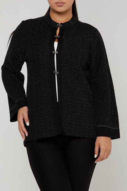 Women's Knitted Cardigan Glitter - Black - 30710 | KAZEE - Thumbnail