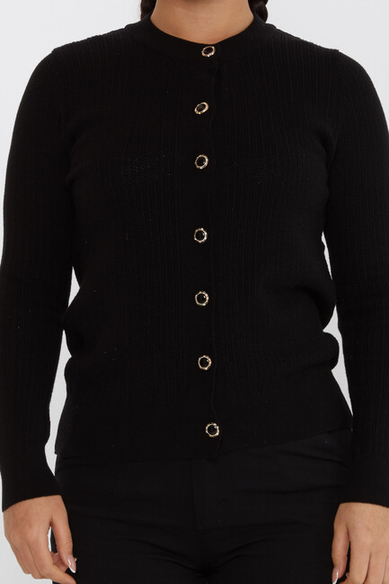 Women's Knitted Cardigan Glitter Detail Crew Neck Black - 31070 | KAZEE - Thumbnail