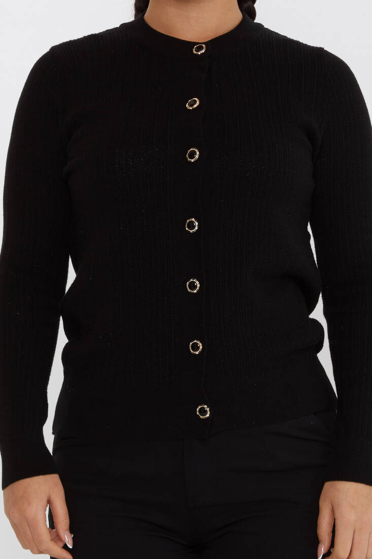 Women's Knitted Cardigan Glitter Detail Crew Neck Black - 31070 | KAZEE