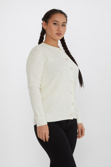 Women's Knitted Cardigan Glitter Detail Crew Neck Ecru - 31070 | KAZEE - Thumbnail