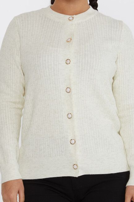 Women's Knitted Cardigan Glitter Detail Crew Neck Ecru - 31070 | KAZEE - Thumbnail