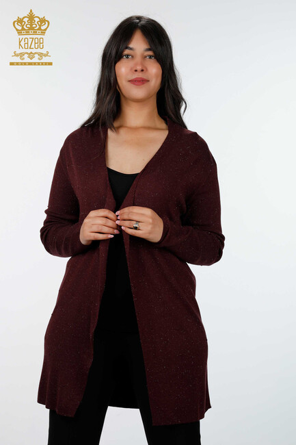 Women's Knitwear Cardigan Long Plum - 15436 | KAZEE - Thumbnail