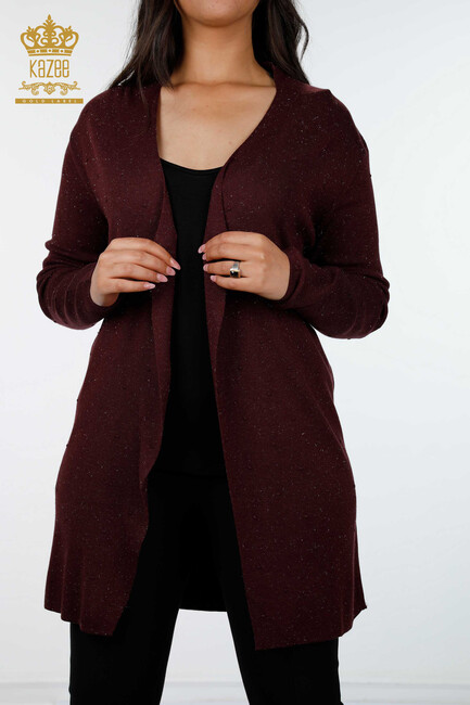 Women's Knitwear Cardigan Long Plum - 15436 | KAZEE - Thumbnail