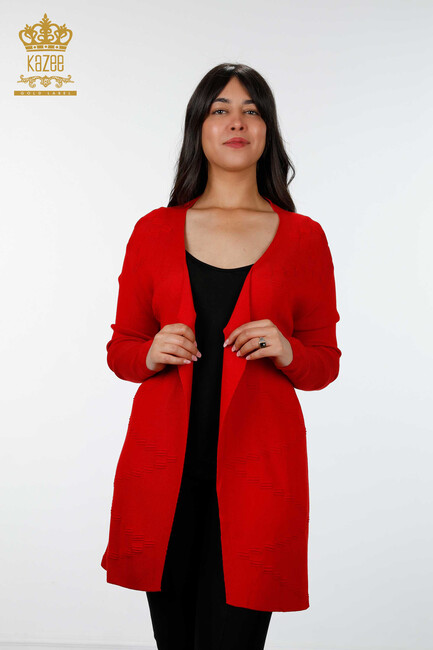 Women's Knitwear Cardigan Long Red - 15440 | KAZEE - Thumbnail