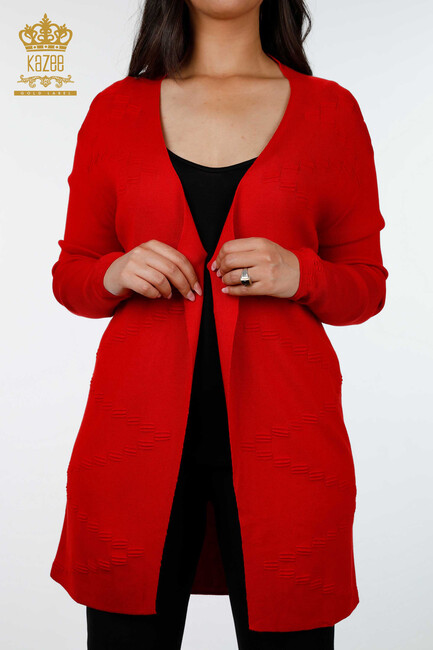 Women's Knitwear Cardigan Long Red - 15440 | KAZEE - Thumbnail