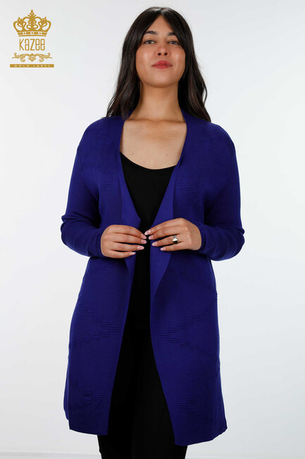 Women's Knitwear Cardigan Long Sax - 15440 | KAZEE - Thumbnail