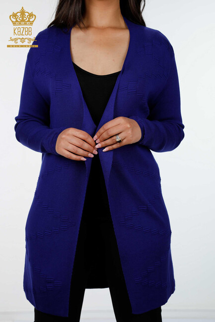 Women's Knitwear Cardigan Long Sax - 15440 | KAZEE - Thumbnail