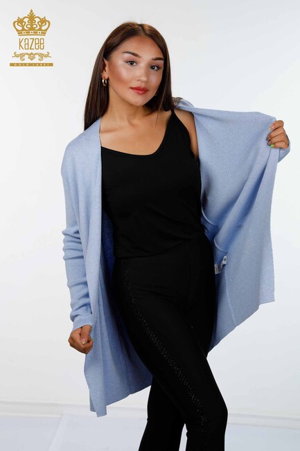 Women's Knitwear Cardigan Long Two Pocket Detailed Viscose Blue - 16871 | KAZEE - Thumbnail