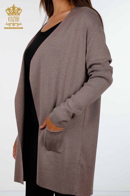 Women's Knitwear Cardigan Long Two Pocket Detailed Viscose Mink - 16871 | KAZEE - Thumbnail