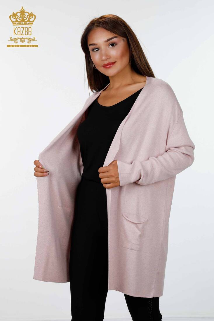 Women's Knitwear Cardigan Long Two Pocket Detailed Viscose Powder - 16871 | KAZEE