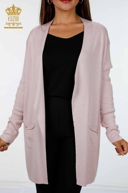 Women's Knitwear Cardigan Long Two Pocket Detailed Viscose Powder - 16871 | KAZEE - Thumbnail