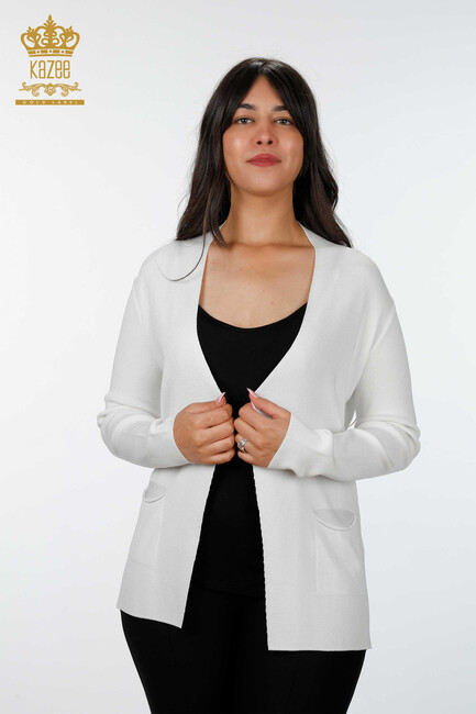 Women's Knitwear Cardigan Pocket Detailed Ecru - 15744 | KAZEE - Thumbnail