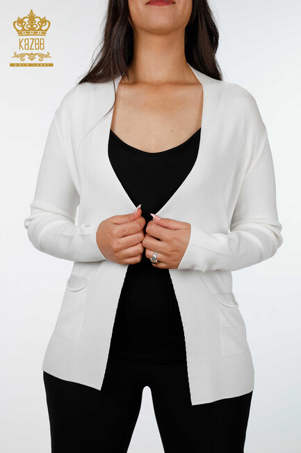 Women's Knitwear Cardigan Pocket Detailed Ecru - 15744 | KAZEE - Thumbnail