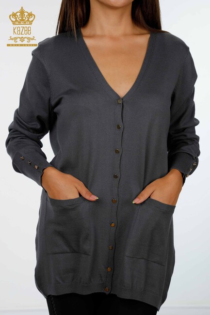 Women's Knitwear Cardigan Pocket Detailed Smoked - 15944 | KAZEE - Thumbnail