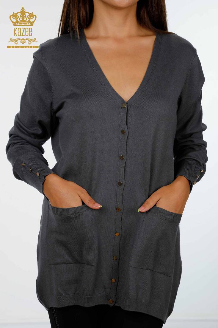 Women's Knitwear Cardigan Pocket Detailed Smoked - 15944 | KAZEE