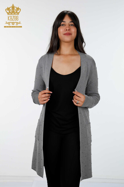 Women's Knitwear Cardigan Pocket Detailed Gray - 15698 | KAZEE - Thumbnail