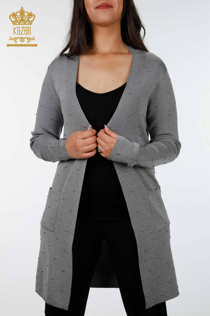 Women's Knitwear Cardigan Pocket Detailed Gray - 15698 | KAZEE