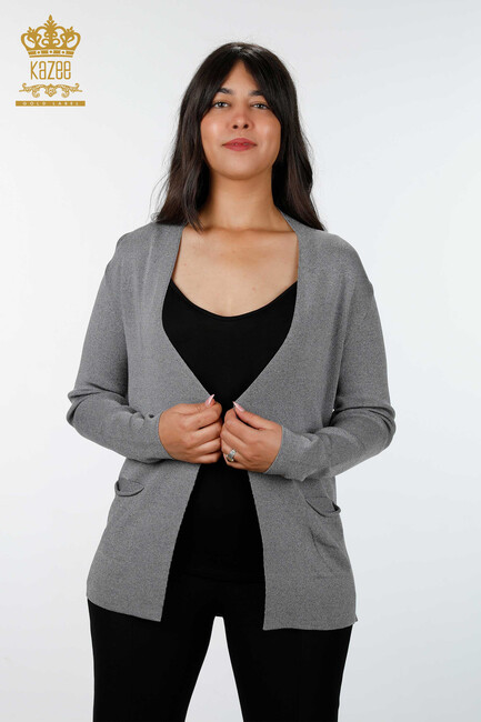 Women's Knitwear Cardigan Pocket Detailed Gray - 15744 | KAZEE - Thumbnail