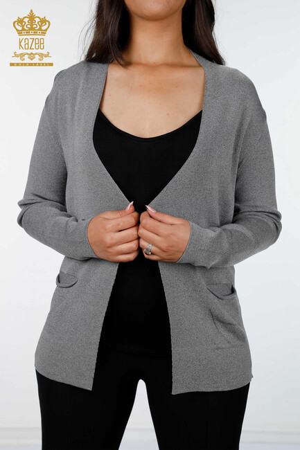 Women's Knitwear Cardigan Pocket Detailed Gray - 15744 | KAZEE - Thumbnail