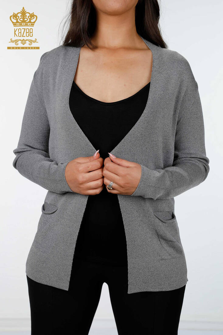 Women's Knitwear Cardigan Pocket Detailed Gray - 15744 | KAZEE