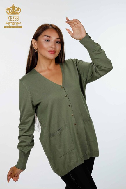 Women's Knitwear Cardigan Pocket Detailed Khaki - 15944 | KAZEE - Thumbnail