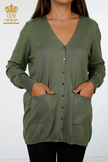 Women's Knitwear Cardigan Pocket Detailed Khaki - 15944 | KAZEE - Thumbnail