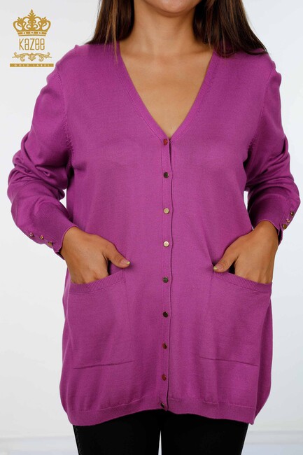 Women's Knitwear Cardigan Pocket Detailed Lilac - 15944 | KAZEE - Thumbnail