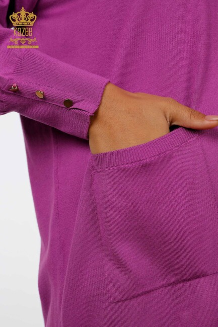 Women's Knitwear Cardigan Pocket Detailed Lilac - 15944 | KAZEE - Thumbnail