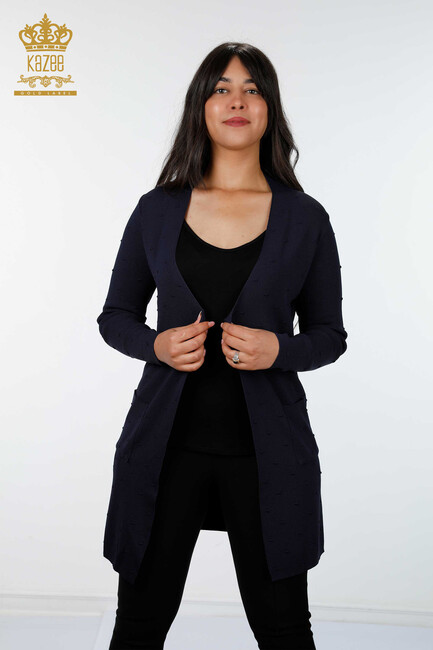 Women's Knitwear Cardigan Pocket Detailed Navy Blue - 15698 | KAZEE - Thumbnail