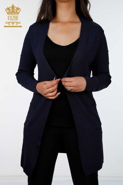 Women's Knitwear Cardigan Pocket Detailed Navy Blue - 15698 | KAZEE - Thumbnail