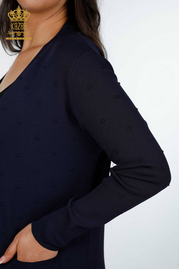 Women's Knitwear Cardigan Pocket Detailed Navy Blue - 15698 | KAZEE