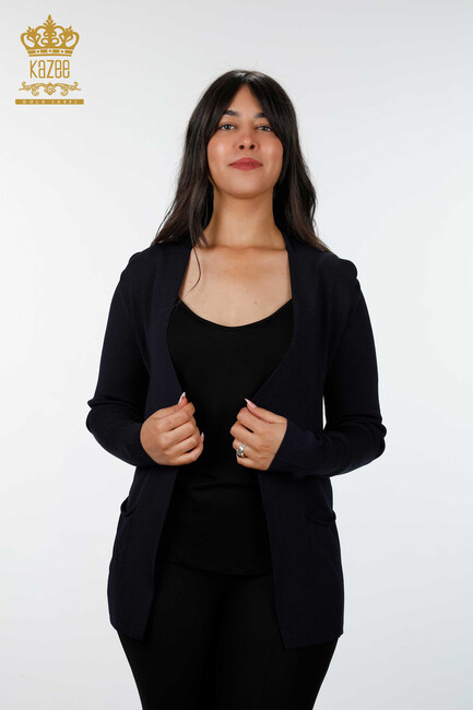 Women's Knitwear Cardigan Pocket Detailed Navy Blue - 15744 | KAZEE - Thumbnail