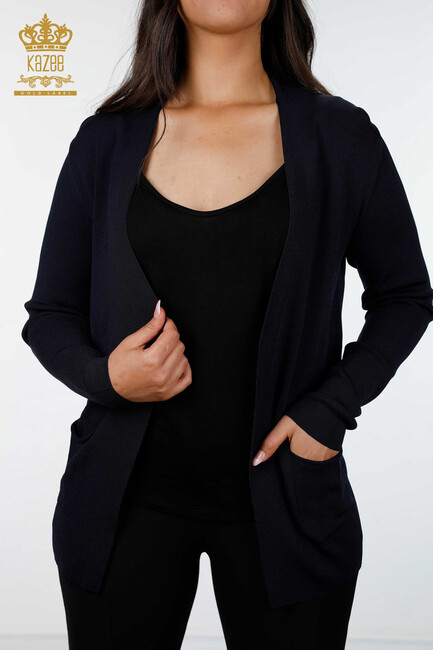 Women's Knitwear Cardigan Pocket Detailed Navy Blue - 15744 | KAZEE - Thumbnail