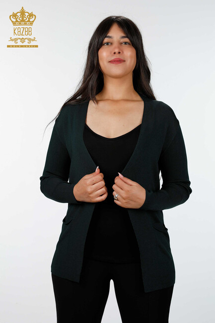 Women's Knitwear Cardigan Pocket Detailed Dark Green - 15744 | KAZEE - Thumbnail