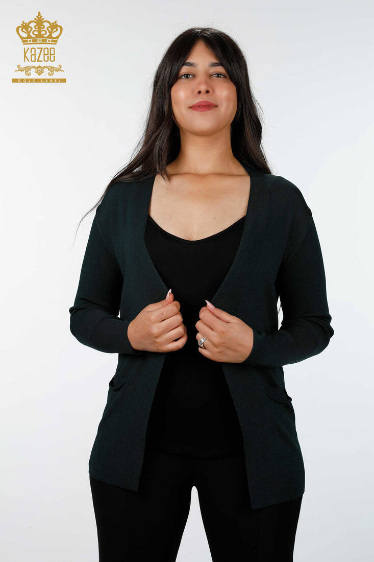 Women's Knitwear Cardigan Pocket Detailed Dark Green - 15744 | KAZEE