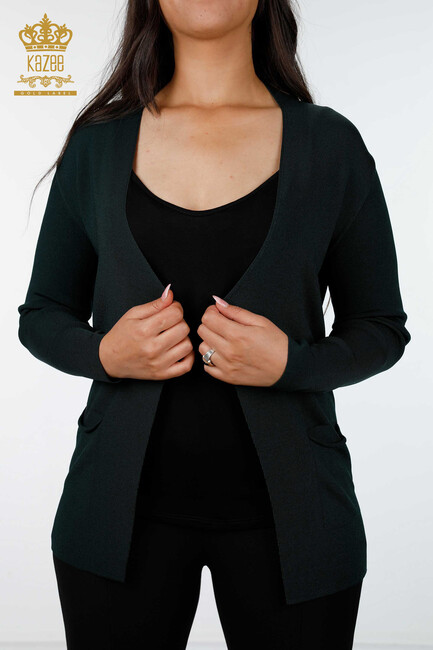 Women's Knitwear Cardigan Pocket Detailed Dark Green - 15744 | KAZEE - Thumbnail