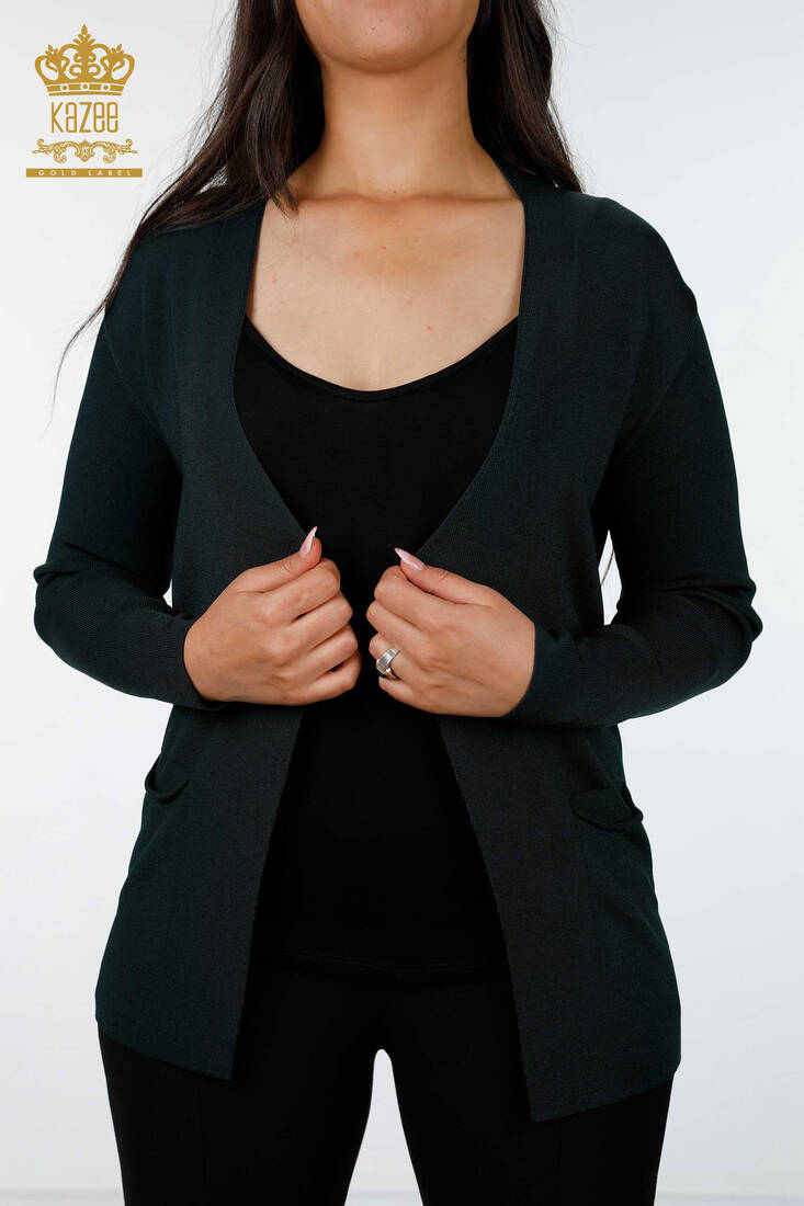 Women's Knitwear Cardigan Pocket Detailed Dark Green - 15744 | KAZEE