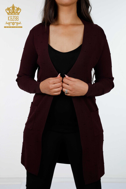 Women's Knitwear Cardigan Pocket Detailed Plum - 15698 | KAZEE - Thumbnail