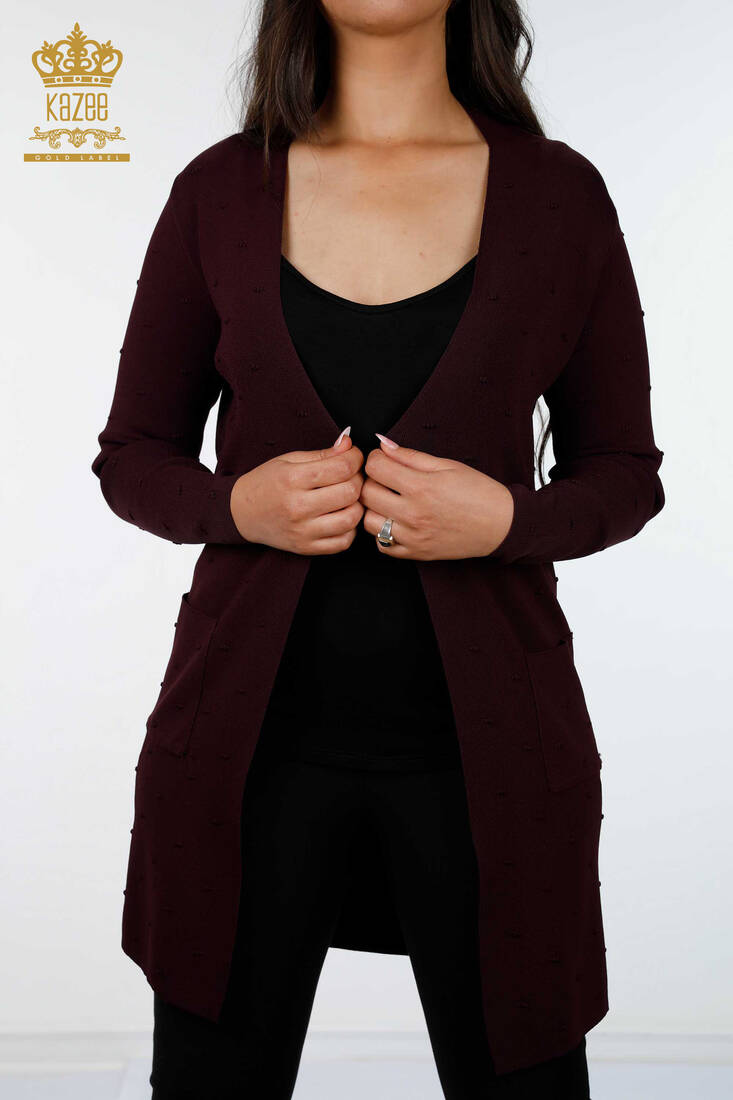 Women's Knitwear Cardigan Pocket Detailed Plum - 15698 | KAZEE