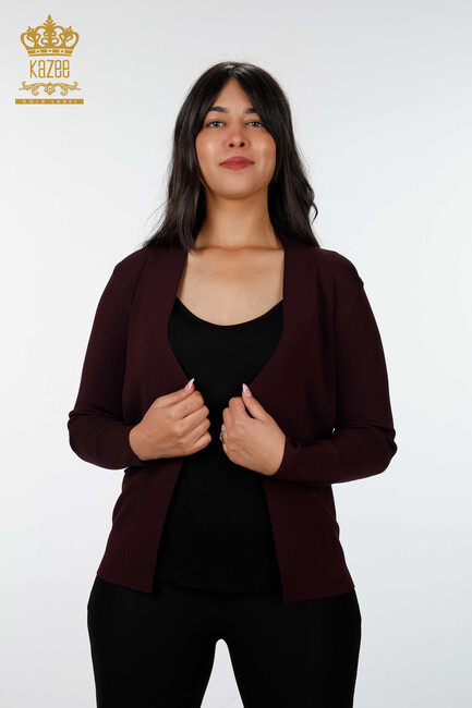 Women's Knitwear Cardigan Pocket Detailed Plum - 15744 | KAZEE - Thumbnail