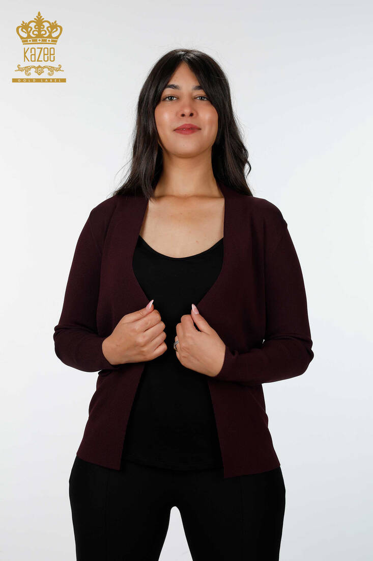 Women's Knitwear Cardigan Pocket Detailed Plum - 15744 | KAZEE