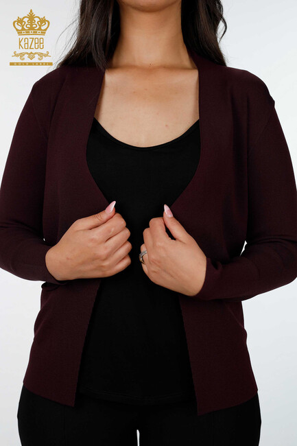 Women's Knitwear Cardigan Pocket Detailed Plum - 15744 | KAZEE - Thumbnail