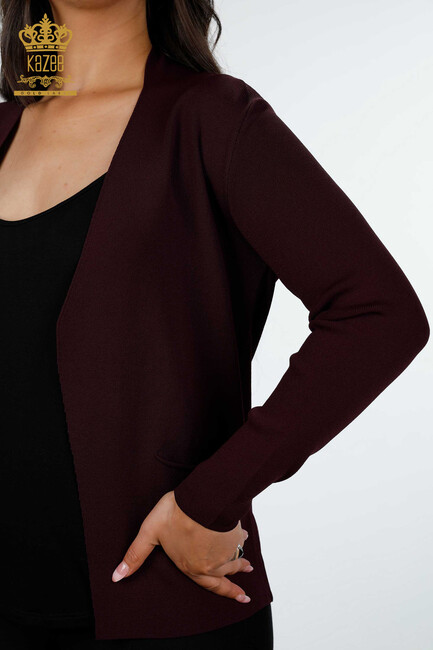 Women's Knitwear Cardigan Pocket Detailed Plum - 15744 | KAZEE - Thumbnail