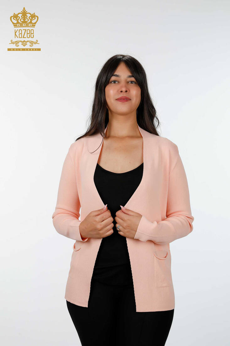 Women's Knitwear Cardigan Pocket Detailed Powder - 15744 | KAZEE