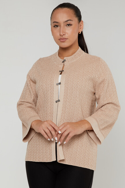 Women's Knitted Cardigan Glitter Beige - 30710 | KAZEE - Thumbnail