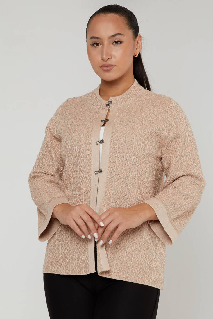 Women's Knitted Cardigan Glitter Beige - 30710 | KAZEE