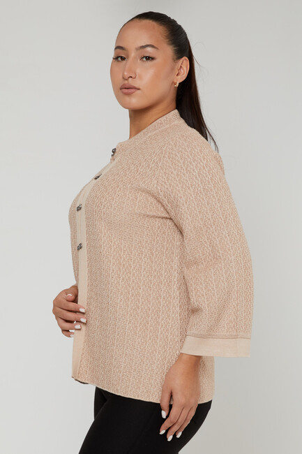 Women's Knitted Cardigan Glitter Beige - 30710 | KAZEE - Thumbnail