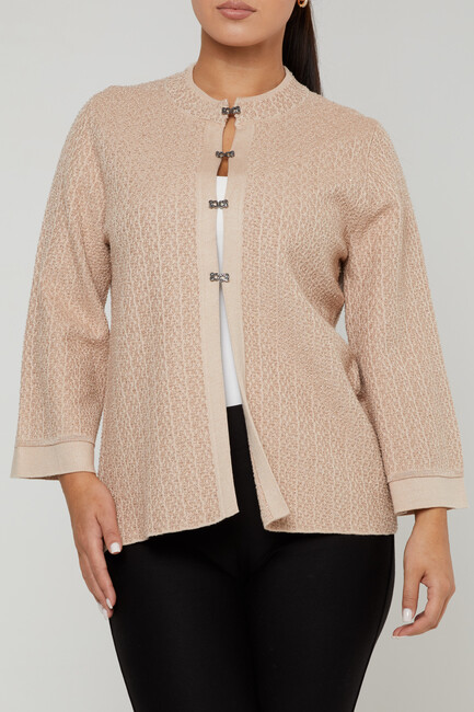 Women's Knitted Cardigan Glitter Beige - 30710 | KAZEE - Thumbnail